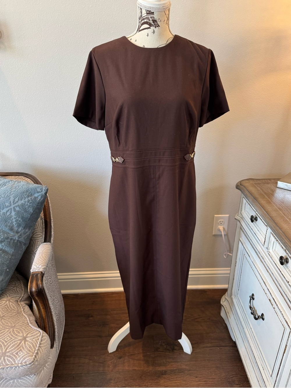 NWT Chocolate Brown Short-Sleeve Sheath Dress